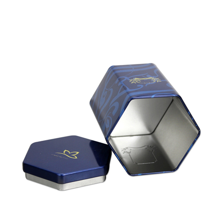 hexagon tea tin box with high quality
